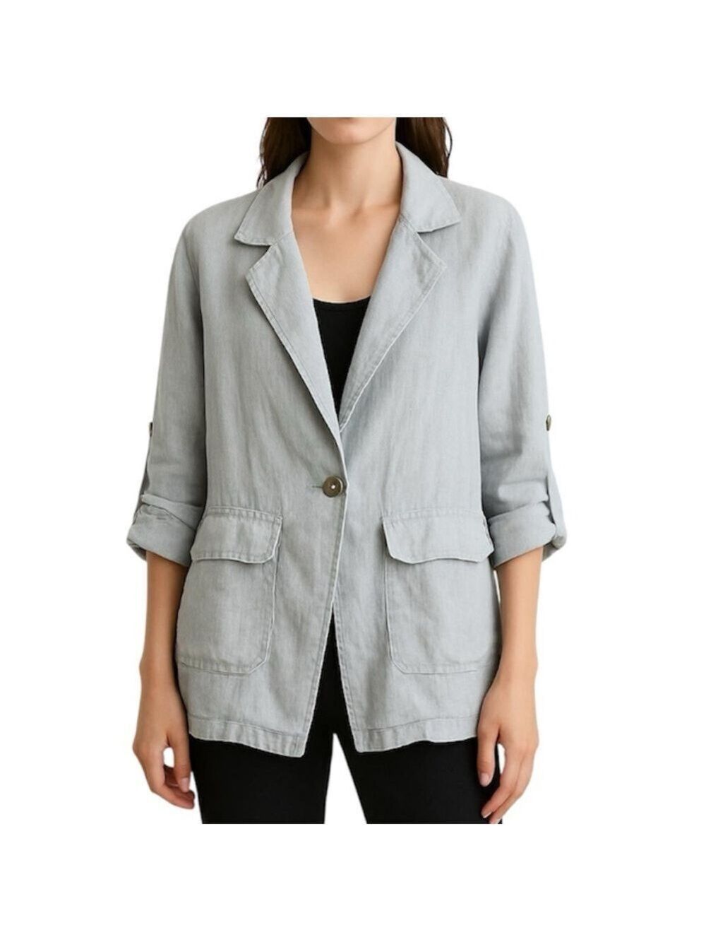 Made in Italy 100% pure Italian linen pale grey lightweight blazer jacket S